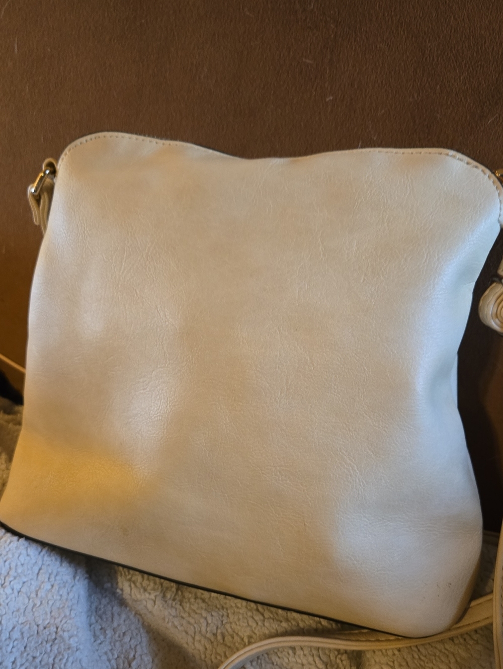 Leather Classic Cream Crossbody Bag with Tassel Accent - Picture 2 of 4